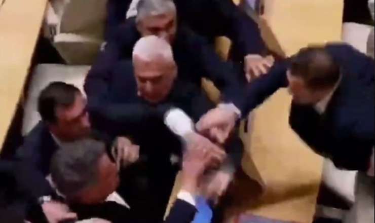Gürcüstan parlamentində iclas zamanı əlbəyaxa dava -  VİDEO