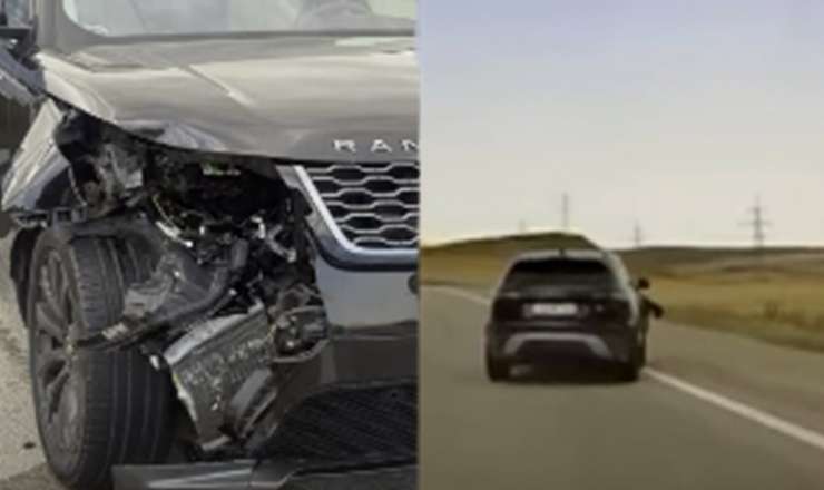 Maşının təkəri çıxıb arxadan gələn “Range Rover”ə çırpıldı - VİDEO
