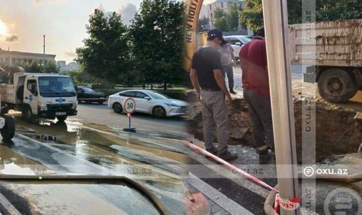Bakının mərkəzi küçəsində su borusu partladı 