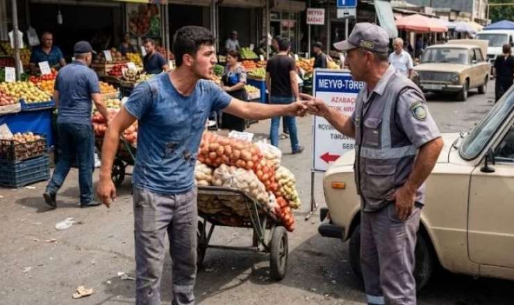 Şəmkir bazarında insident: Arabaçı “parkovşik”i döydü 