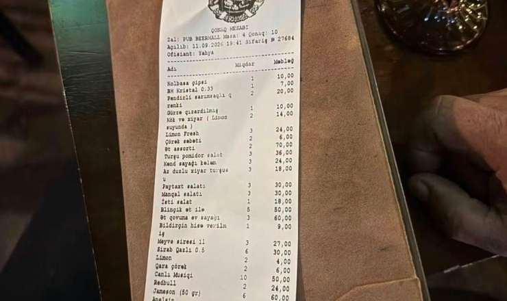Bakıda restoranda şok hesab: 10 nəfərə 1236 manat 